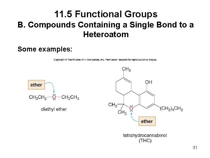 11. 5 Functional Groups B. Compounds Containing a Single Bond to a Heteroatom Some