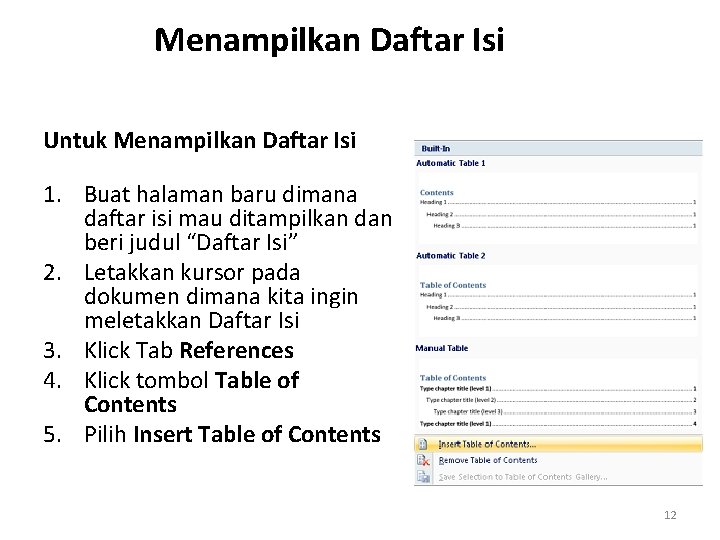 Menampilkan Daftar Isi Untuk Menampilkan Daftar Isi 1. Buat halaman baru dimana daftar isi