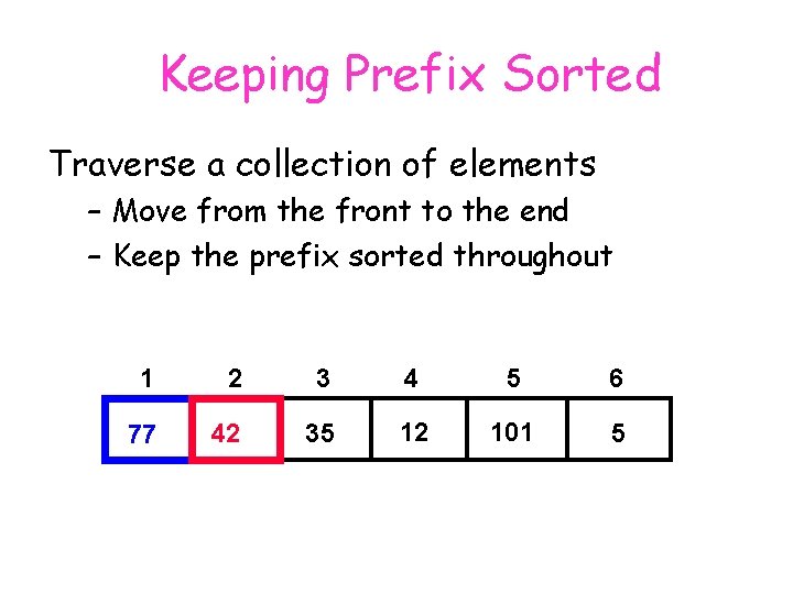 Keeping Prefix Sorted Traverse a collection of elements – Move from the front to