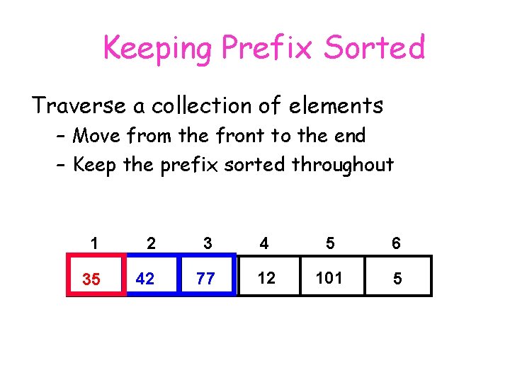 Keeping Prefix Sorted Traverse a collection of elements – Move from the front to