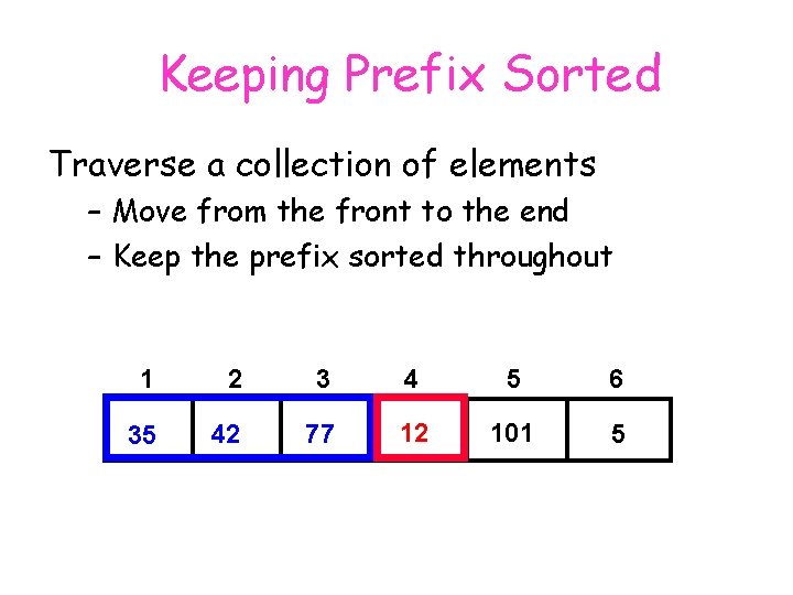 Keeping Prefix Sorted Traverse a collection of elements – Move from the front to