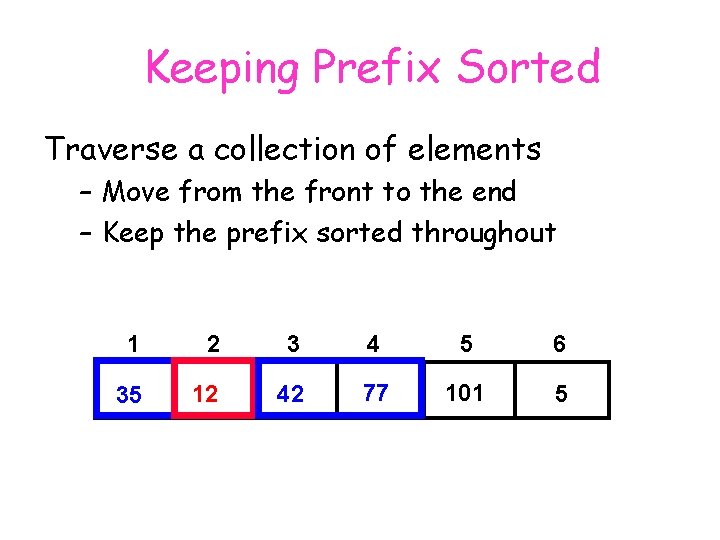 Keeping Prefix Sorted Traverse a collection of elements – Move from the front to