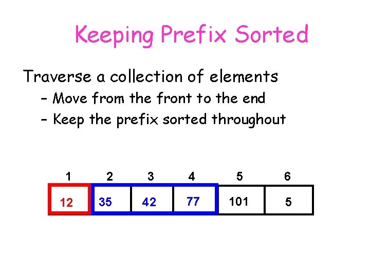 Keeping Prefix Sorted Traverse a collection of elements – Move from the front to
