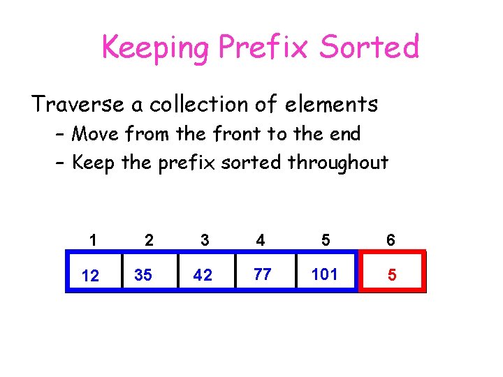 Keeping Prefix Sorted Traverse a collection of elements – Move from the front to