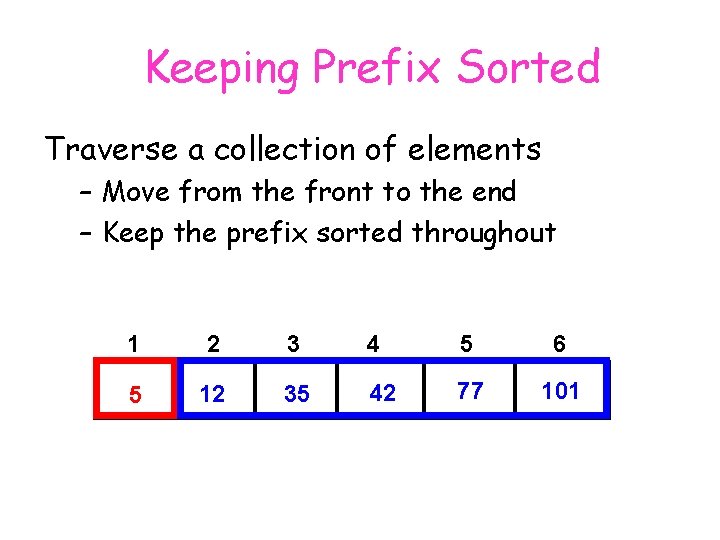 Keeping Prefix Sorted Traverse a collection of elements – Move from the front to