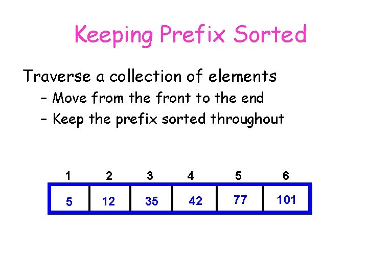 Keeping Prefix Sorted Traverse a collection of elements – Move from the front to