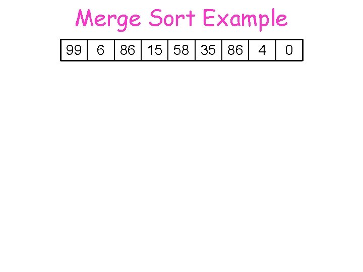 Merge Sort Example 99 6 86 15 58 35 86 4 0 