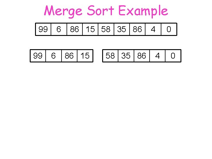 Merge Sort Example 99 99 6 6 86 15 58 35 86 4 4