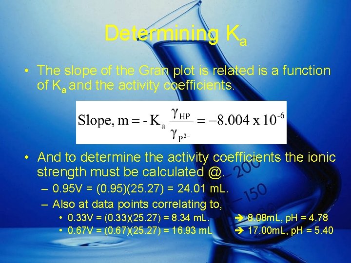 Determining Ka • The slope of the Gran plot is related is a function