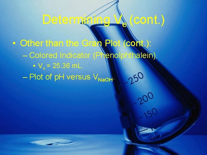 Determining Ve (cont. ) • Other than the Gran Plot (cont. ): – Colored