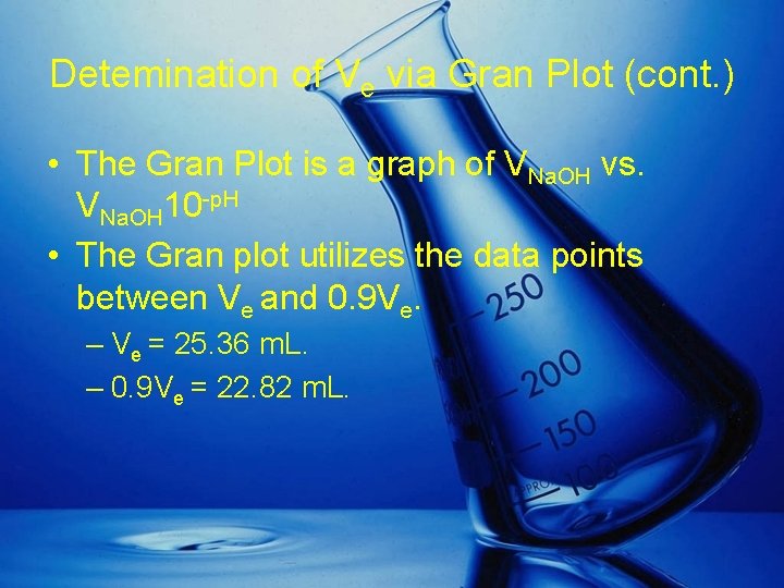 Detemination of Ve via Gran Plot (cont. ) • The Gran Plot is a