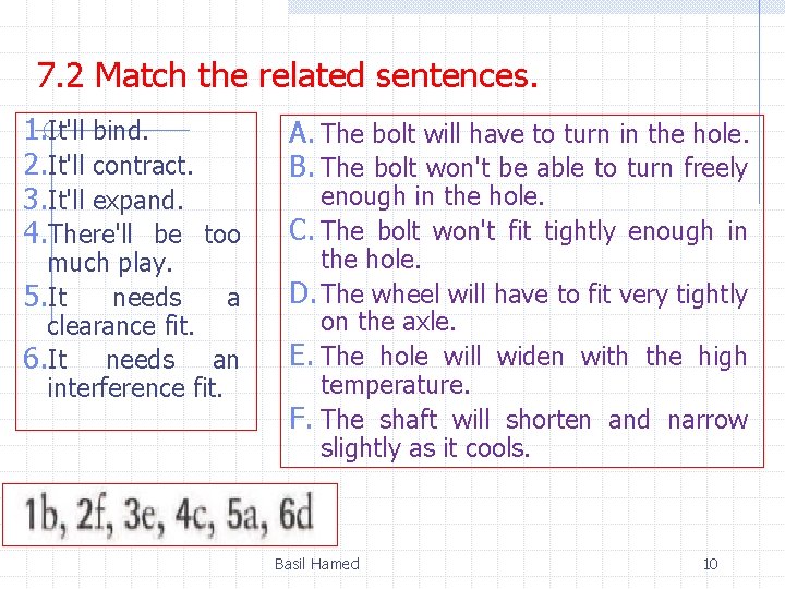 7. 2 Match the related sentences. 1. It'll bind. 2. It'll contract. 3. It'll