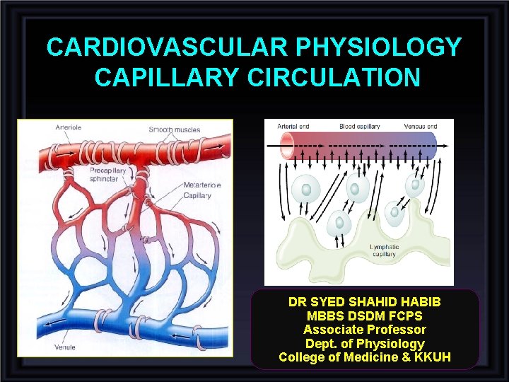 CARDIOVASCULAR PHYSIOLOGY CAPILLARY CIRCULATION DR SYED SHAHID HABIB MBBS DSDM FCPS Associate Professor Dept.
