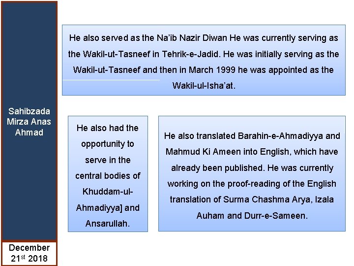 He also served as the Na’ib Nazir Diwan He was currently serving as the