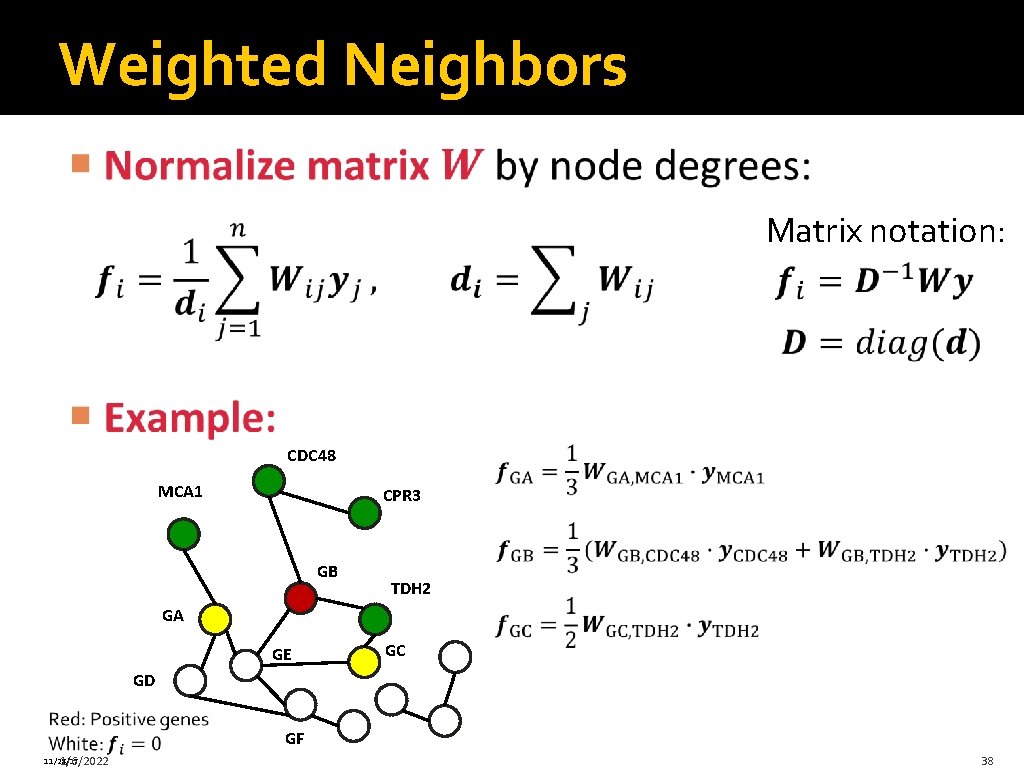 Weighted Neighbors Matrix notation: CDC 48 MCA 1 CPR 3 GB TDH 2 GA