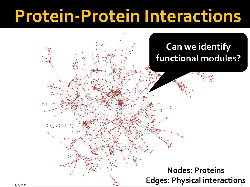 Protein-Protein Interactions Can we identify functional modules? 1/6/2022 Nodes: Proteins Edges: Physical interactions 4