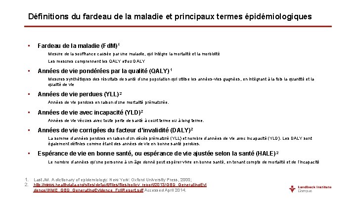 Définitions du fardeau de la maladie et principaux termes épidémiologiques • Fardeau de la