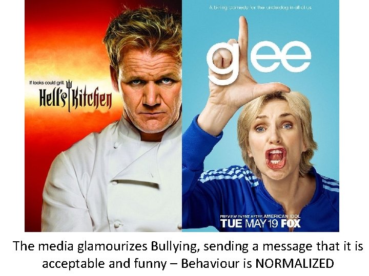 The media glamourizes Bullying, sending a message that it is acceptable and funny –