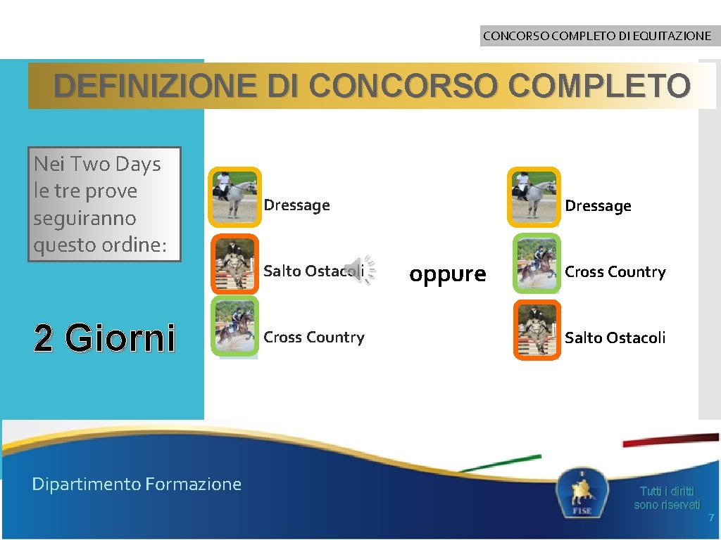 CONCORSO COMPLETO DI EQUITAZIONE DEFINIZIONE DI CONCORSO COMPLETO Nei Two Days le tre prove