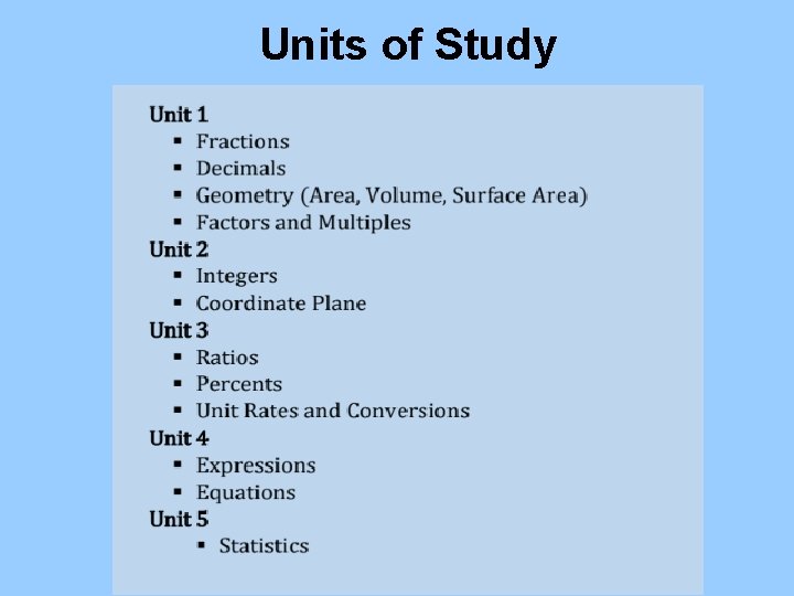 Units of Study 