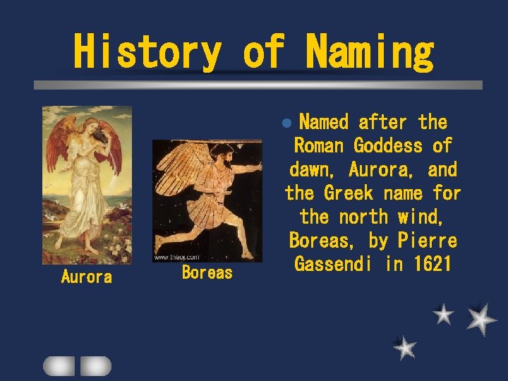 History of Naming Named after the Roman Goddess of dawn, Aurora, and the Greek