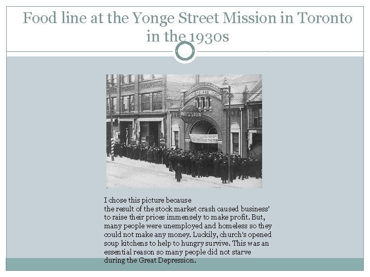 Food line at the Yonge Street Mission in Toronto in the 1930 s I