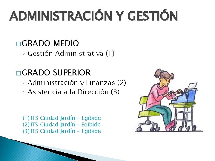 ADMINISTRACIÓN Y GESTIÓN � GRADO MEDIO � GRADO SUPERIOR ◦ Gestión Administrativa (1) ◦