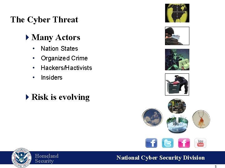 The Cyber Threat 4 Many Actors • Nation States • Organized Crime • Hackers/Hactivists