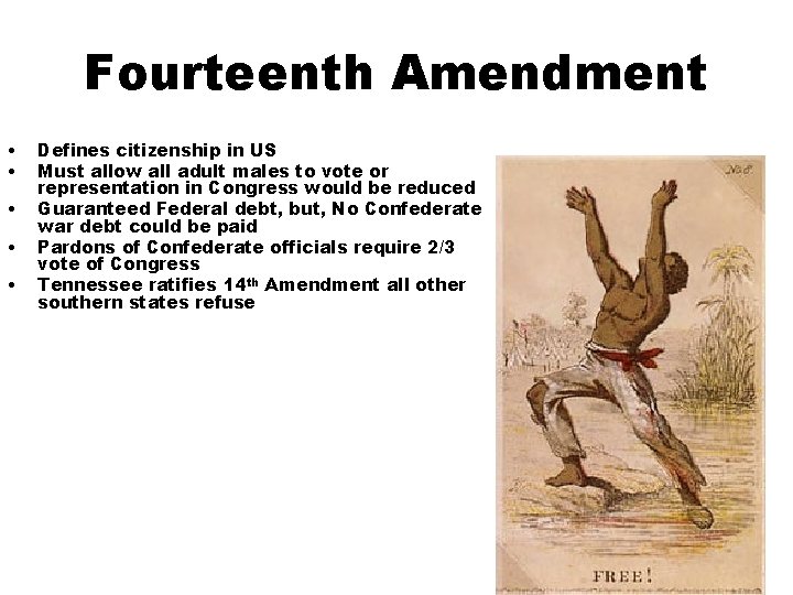 Fourteenth Amendment • • • Defines citizenship in US Must allow all adult males