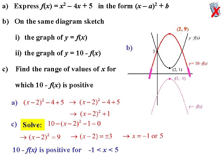 a) Express f(x) = x 2 – 4 x + 5 in the form