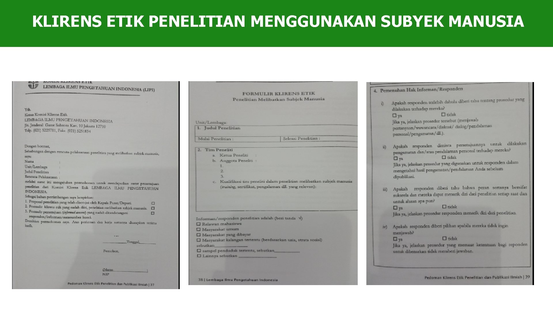 KLIRENS ETIK PENELITIAN MENGGUNAKAN SUBYEK MANUSIA 