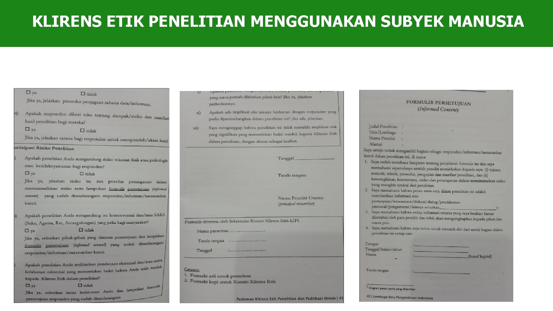 KLIRENS ETIK PENELITIAN MENGGUNAKAN SUBYEK MANUSIA 