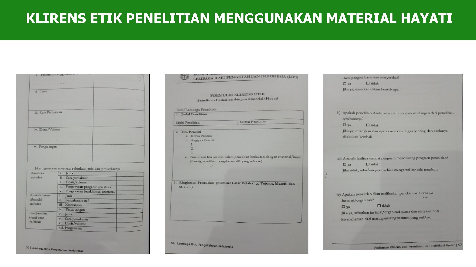 KLIRENS ETIK PENELITIAN MENGGUNAKAN MATERIAL HAYATI 