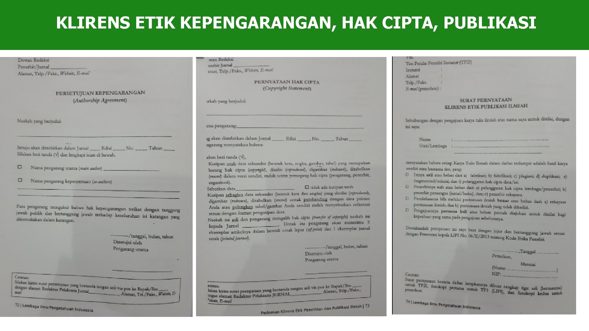 KLIRENS ETIK KEPENGARANGAN, HAK CIPTA, PUBLIKASI 