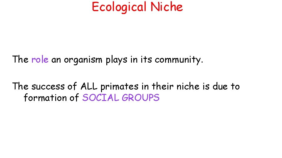 Ecological Niche The role an organism plays in its community. The success of ALL