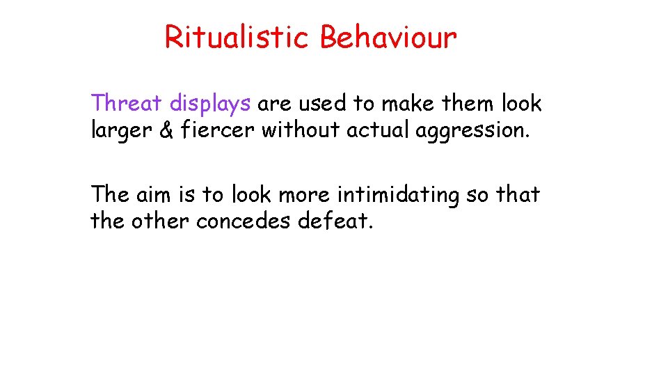 Ritualistic Behaviour Threat displays are used to make them look larger & fiercer without