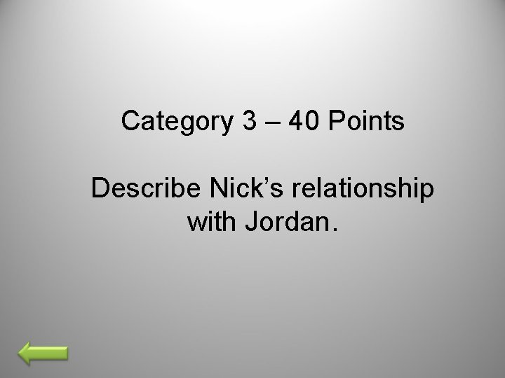 Category 3 – 40 Points Describe Nick’s relationship with Jordan. 