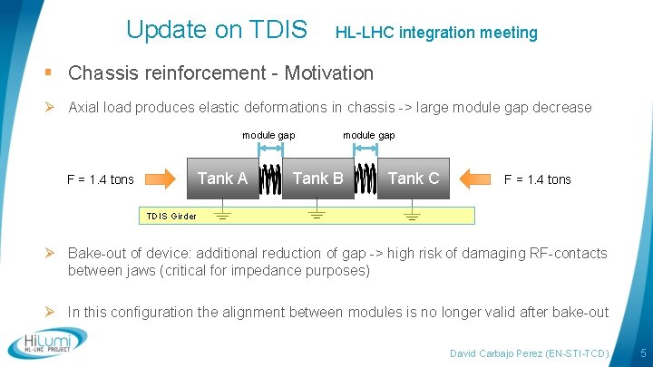 Update on TDIS HL-LHC integration meeting § Chassis reinforcement - Motivation Ø Axial load