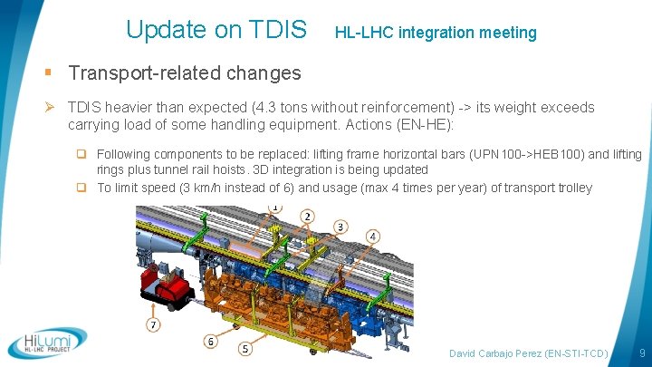 Update on TDIS HL-LHC integration meeting § Transport-related changes Ø TDIS heavier than expected