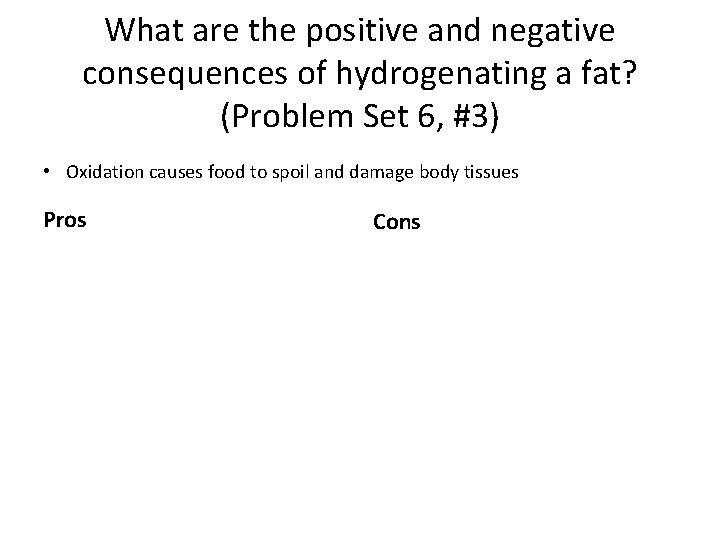 What are the positive and negative consequences of hydrogenating a fat? (Problem Set 6,