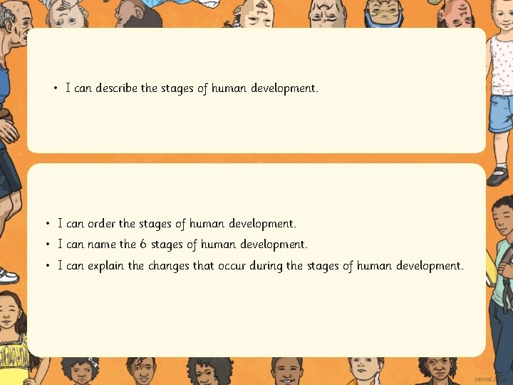  • I can describe the stages of human development. • I can order