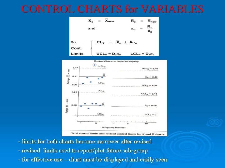 CONTROL CHARTS for VARIABLES - limits for both charts become narrower after revised - CONTROL CHARTS for VARIABLES - limits for both charts become narrower after revised -
