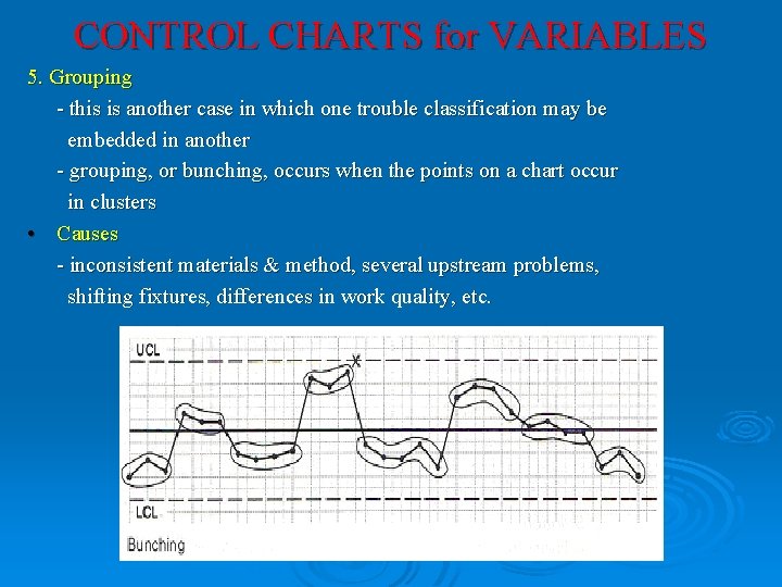 CONTROL CHARTS for VARIABLES 5. Grouping - this is another case in which one CONTROL CHARTS for VARIABLES 5. Grouping - this is another case in which one