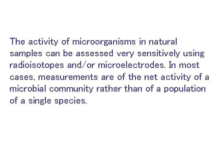 The activity of microorganisms in natural samples can be assessed very sensitively using radioisotopes