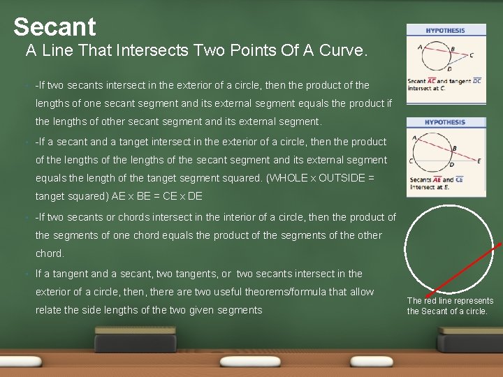 Secant A Line That Intersects Two Points Of A Curve. • -If two secants