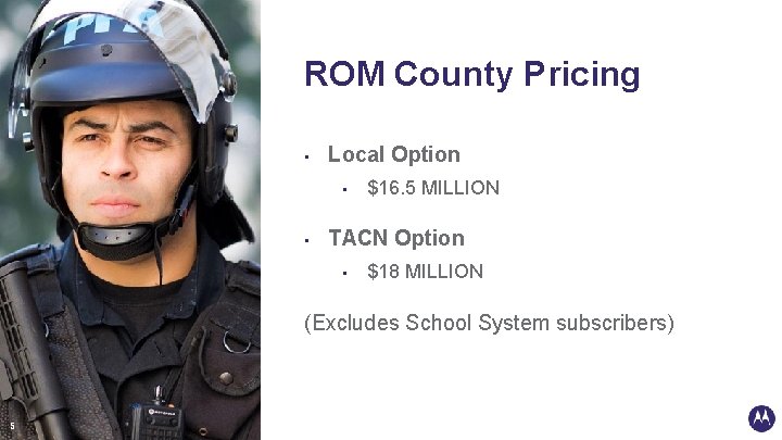 ROM County Pricing • Local Option • • $16. 5 MILLION TACN Option •