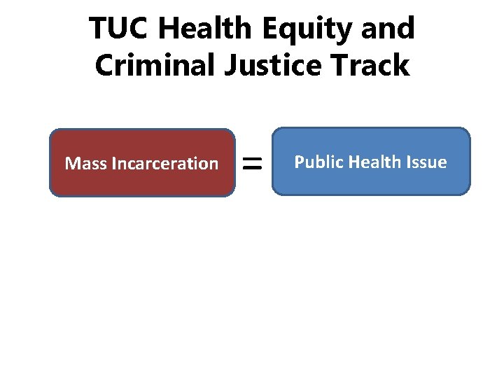 TUC Health Equity and Criminal Justice Track Mass Incarceration = Public Health Issue 