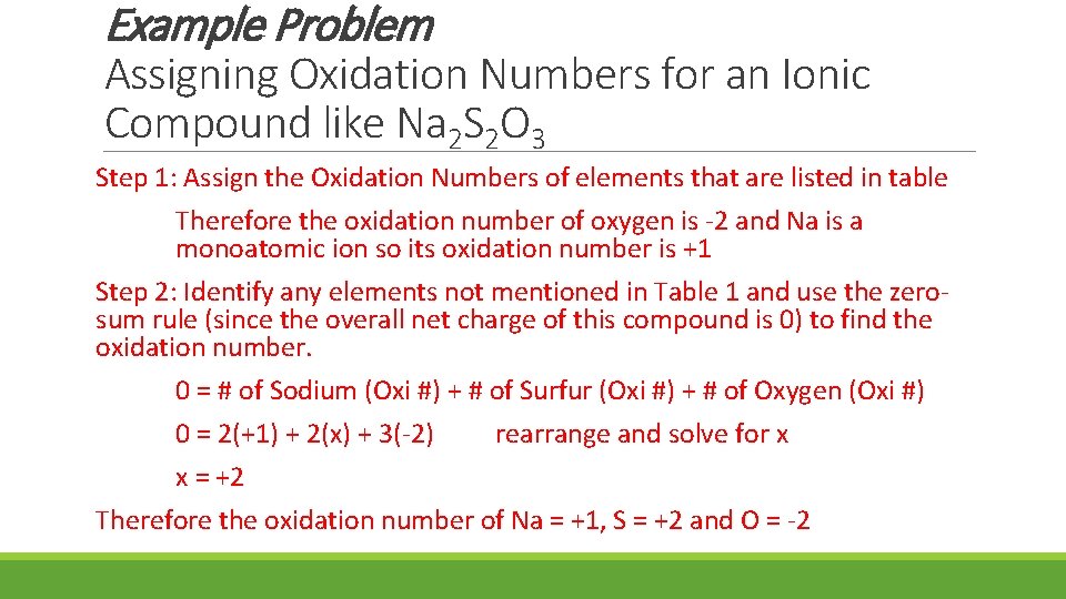 Example Problem Assigning Oxidation Numbers for an Ionic Compound like Na 2 S 2