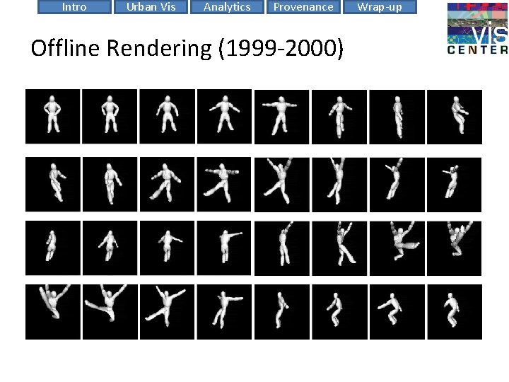 Intro Urban Vis Analytics Provenance Offline Rendering (1999 -2000) Wrap-up 