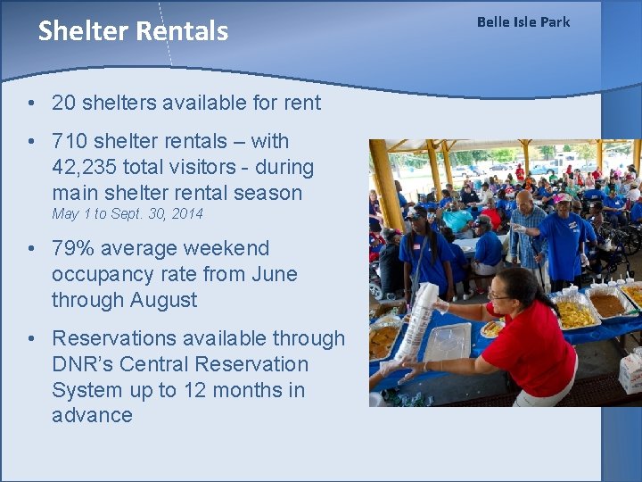 Shelter Rentals • 20 shelters available for rent • 710 shelter rentals – with